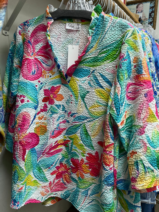 Ethyl pink turquoise multi top