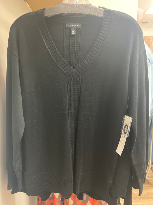 Tribal black v neck lightweight sweater