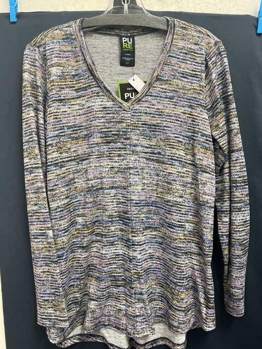 PURE purple blue stripe L/S v neck top