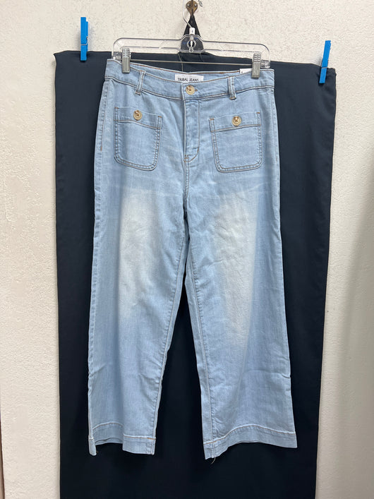 Tribal light wash wide leg crop jeans