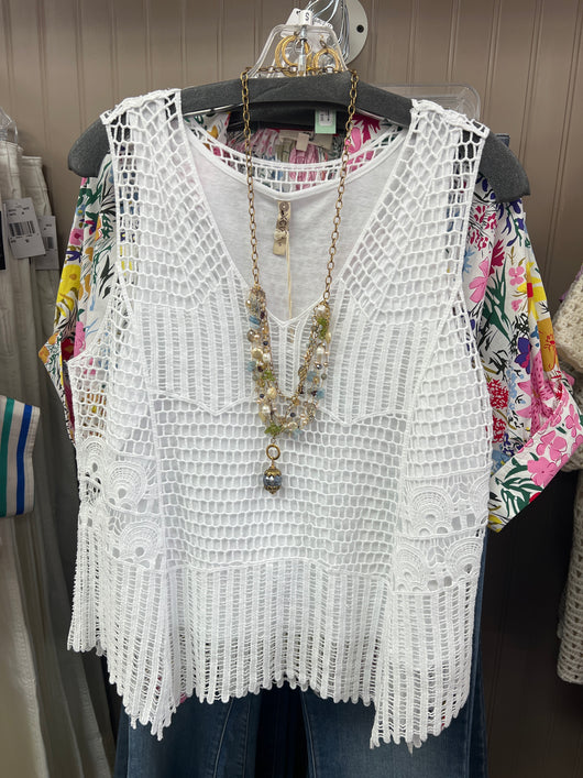 XCVI white crochet tank