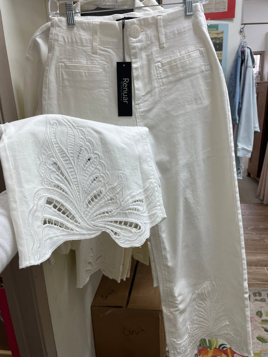 Renuar crème embroidered luxe denim jeans
