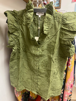 Entro Olive ruffle top