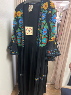A&A long black embroidered duster