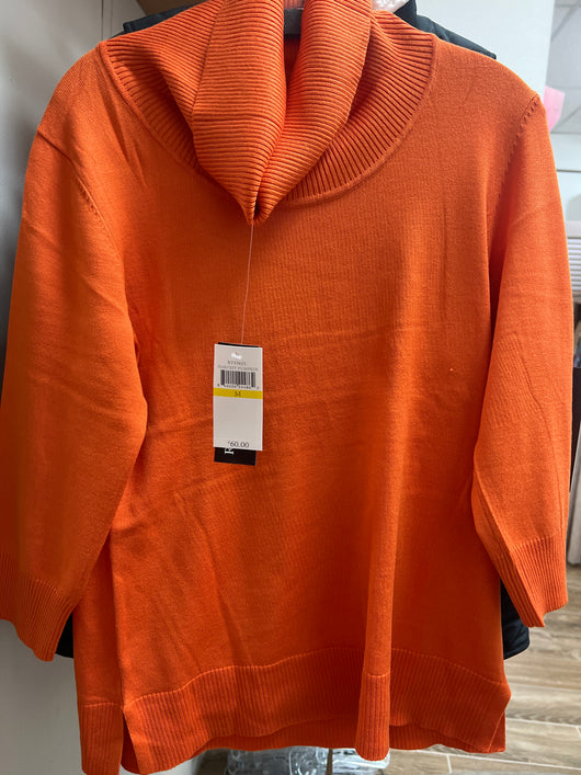 Ronnie Salloway cowl neck 3/4 sweater orange
