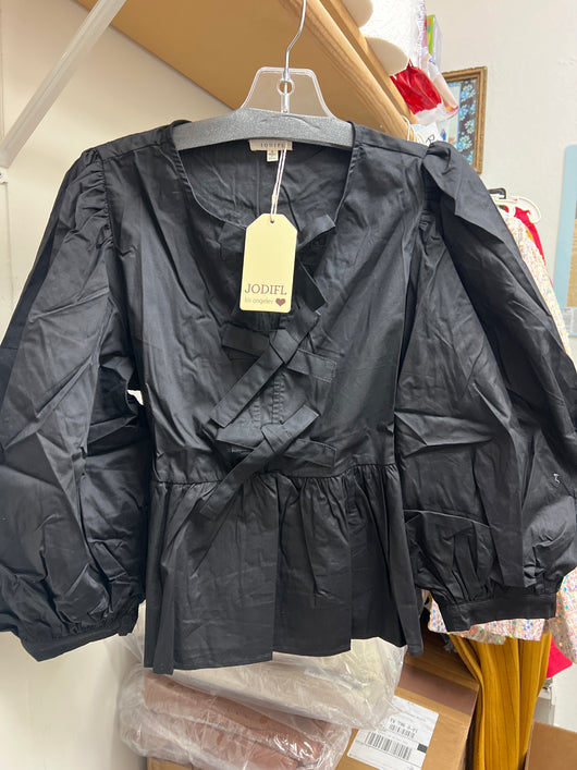 Jodifl black bows puff sleeve shirt