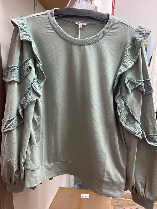 Jodifl sage green ruffle sleeve top