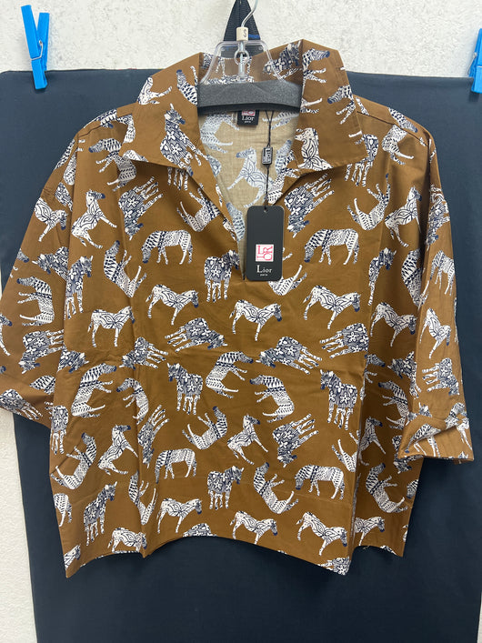 Lior zebras cotton top sepia brown