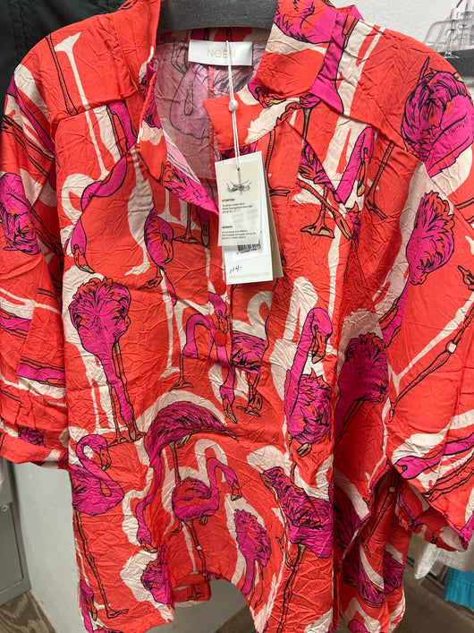 Noen orange flamingo crinkle tunic