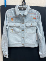 Tribal light wash denim stitched jacket