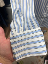 Renuar silky striped button up shirt chambray combo