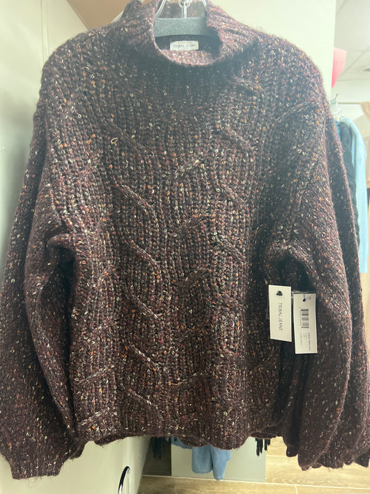 Tribal coffee bean funnel neck sweater