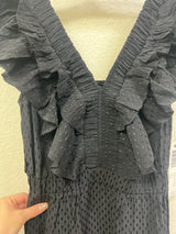Tribal black ruffle sleeveless maxi dress