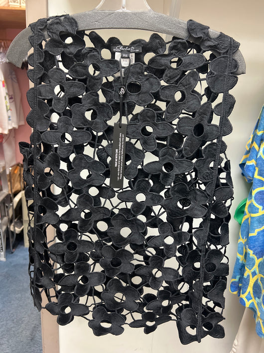 Charlie B black floral cutout sleeveless top
