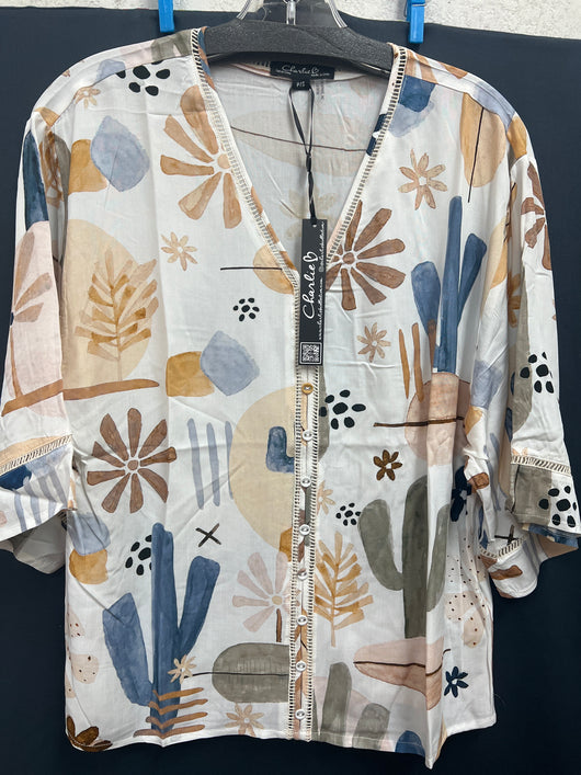 Charlie B v neck top cactus print