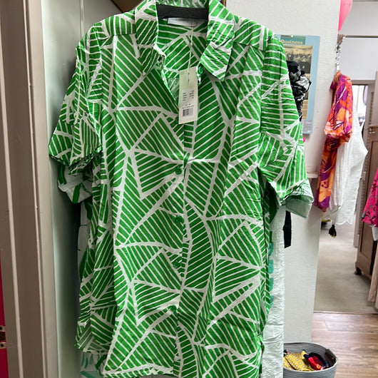 Noen green white s/s button up tunic dress