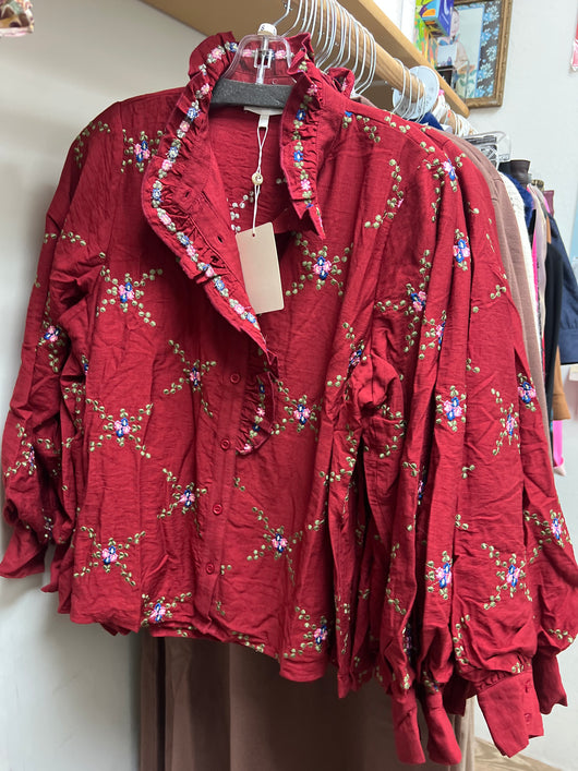 Entro burgandy embroidered top