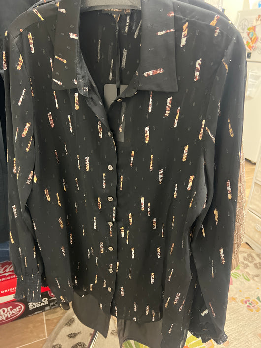 Jane & John sheer black metallic shirt