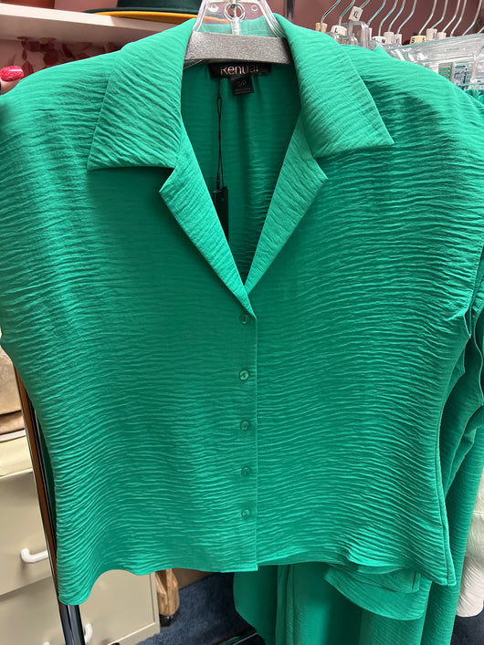 Renuar jade green cap sleeve button up shirt