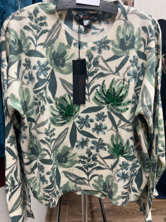 Renuar lightweight sweater w/ sequins chive combo