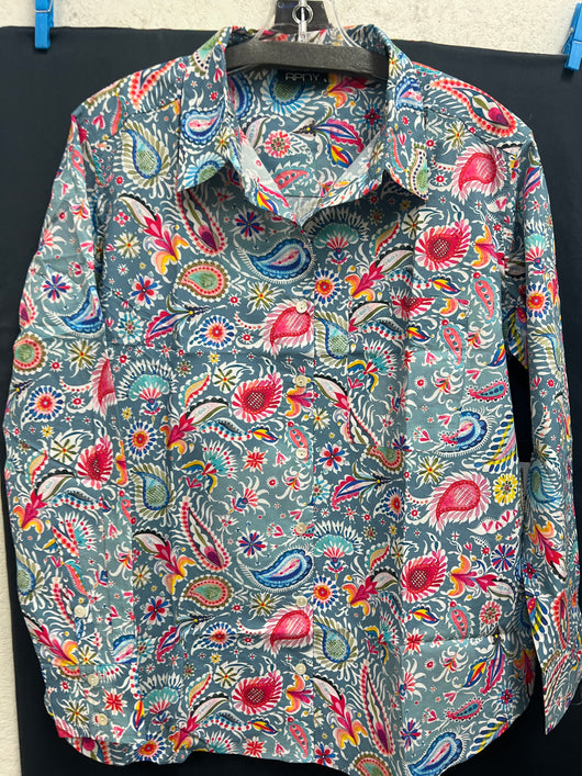 APNy blue paisley print button up shirt