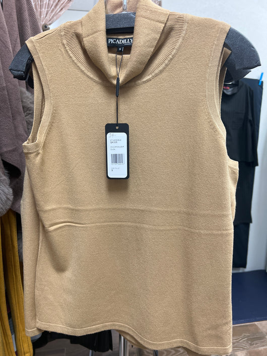 Picadilly tan cowl neck sleeveless knit tank