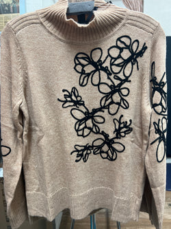 FDJ beige black floral mock neck sweater