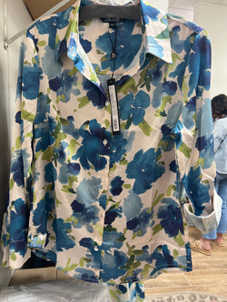 Charlie B blue lime watercolor blouse