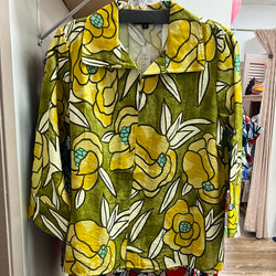 Boho chic celery yellow floral shirt