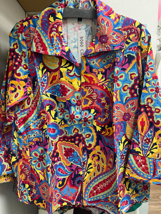 Boho chic red multi abstract top
