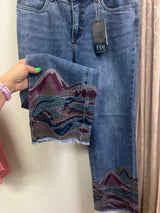 FDJ Christina straight ankle embroidered jeans