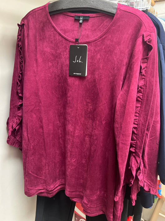 JOH suede ruffle sleeve blouse wine