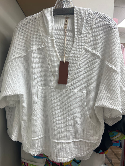 XCVI white waffle knit hoodie top
