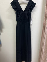 Tribal black ruffle sleeveless maxi dress