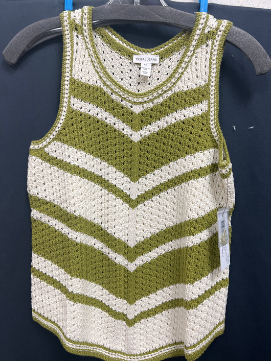 Tribal striped crochet tank aloe leaf green