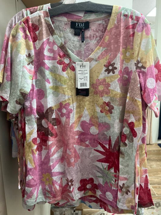 FDJ starburst pink yellow floral top