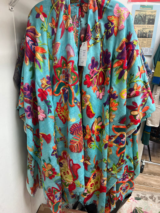 ANU aqua embroidered Kate ruana