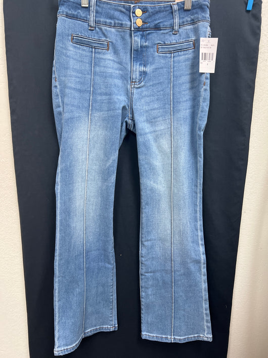 KUT medium wash middle seam flare jeans