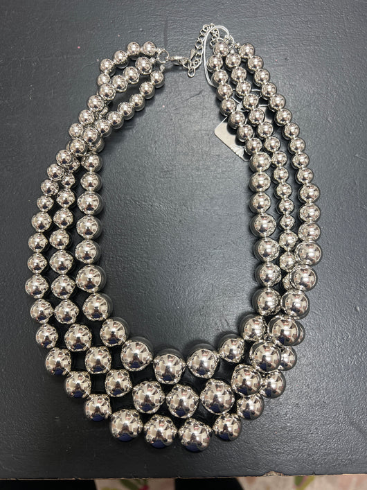 Lordane silver bead 3 strand necklace
