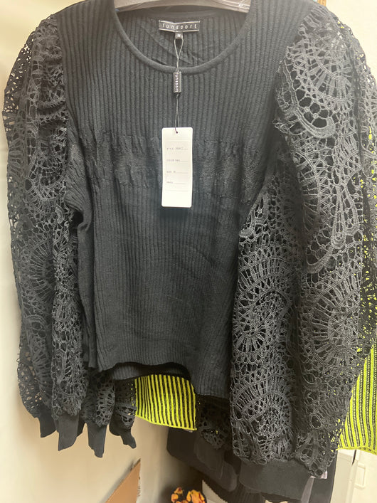 FunSport black knit crochet sleeve shirt