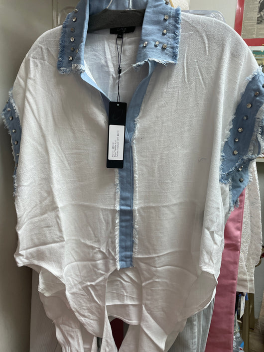 Orly white chambray trim fray top