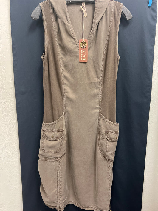 XCVI taupe hooded sleeveless dress