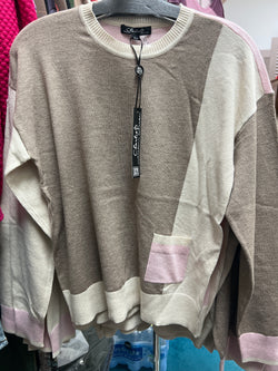 Charlie B truffle pink color block sweater