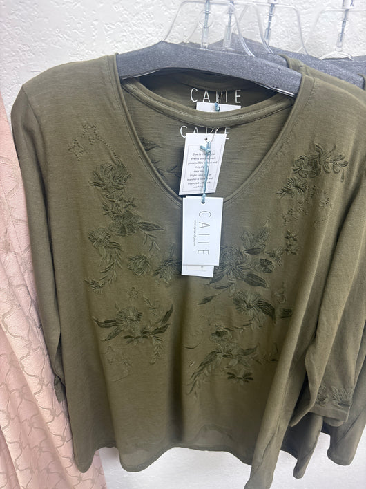 Caite Enya Green Embroidered Top