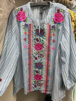 ANU blue stripe embroidered candy blouse