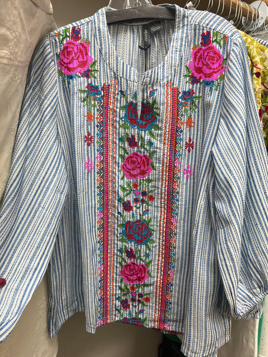 ANU blue stripe embroidered candy blouse