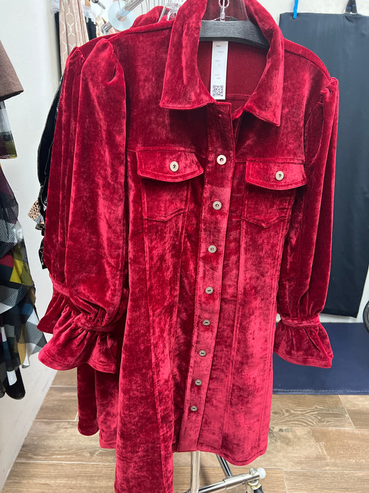 Boho chic red velvet dress