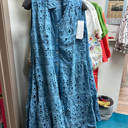 Caite blue eyelet sleeveless dress