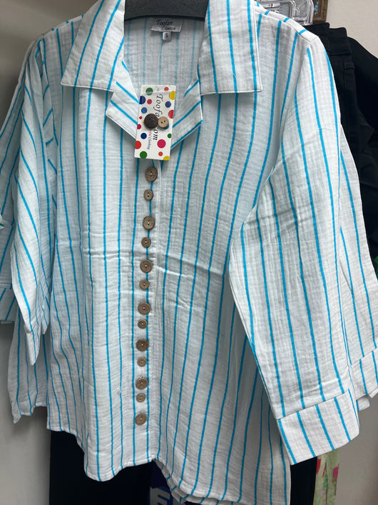 Toofan white aqua stripe buttons shirt