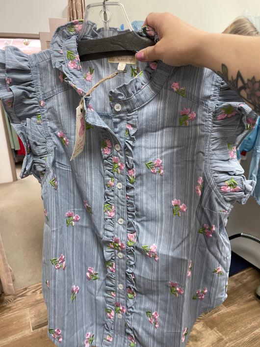 Easel blue floral embroidered top